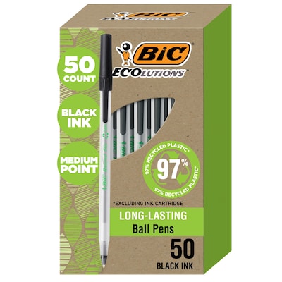 BIC Ecolutions Round Stic Ballpoint Pens, Medium Point, Black Ink, 50/Pack (GSME509-BLK)