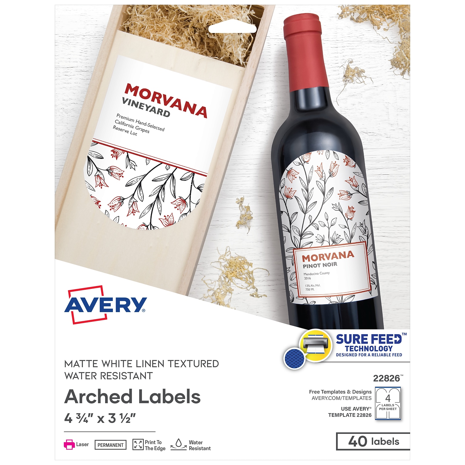 Avery Print-to-the-Edge Laser Arched Labels, 3-1/2 x 4-3/4, Textured White, 40 Labels/Pack (22826)