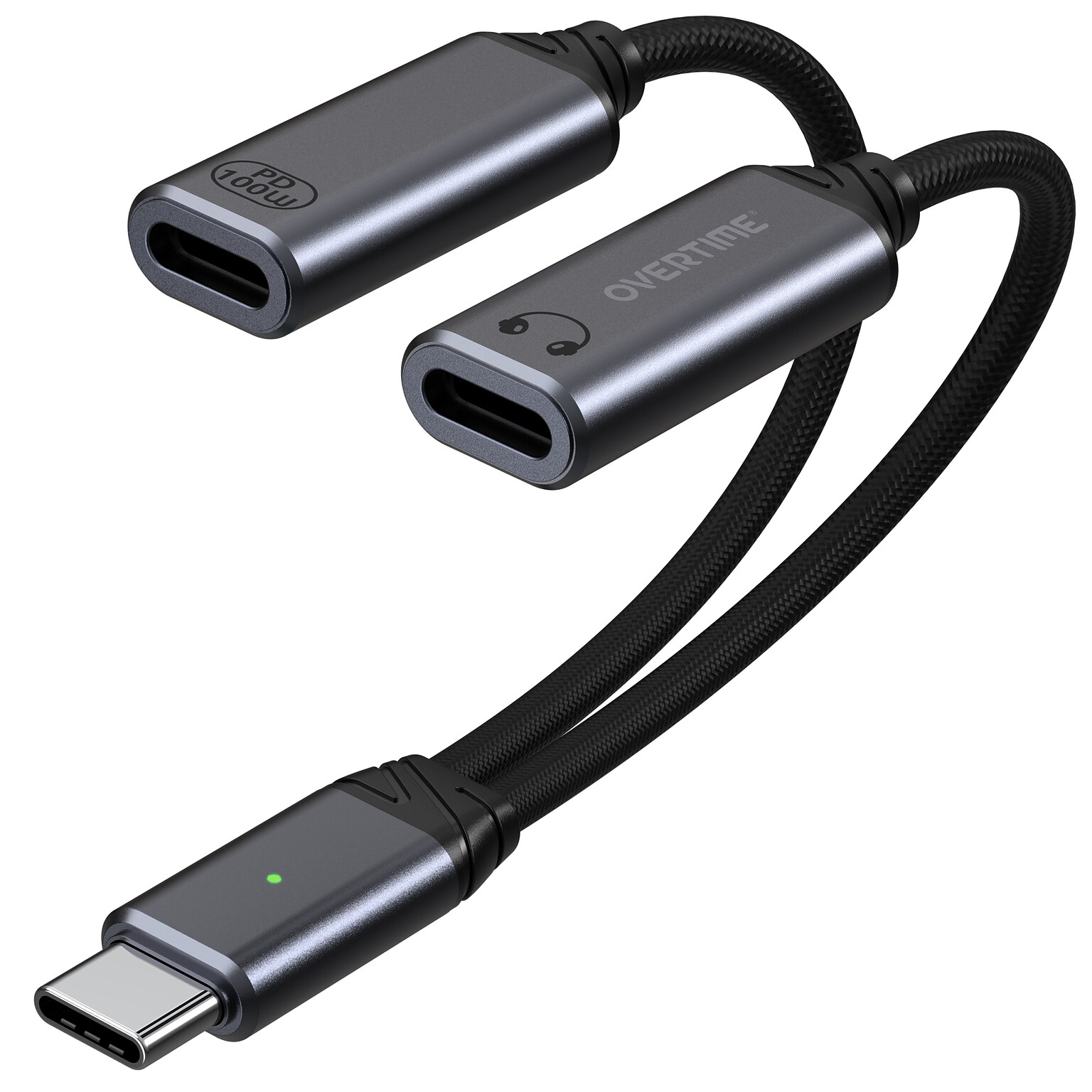 Overtime USB-C to USB-C & Type-C Audio and 100W Charging Splitter Adapter, Male to Female/Female, Black (OADCTCCBK)