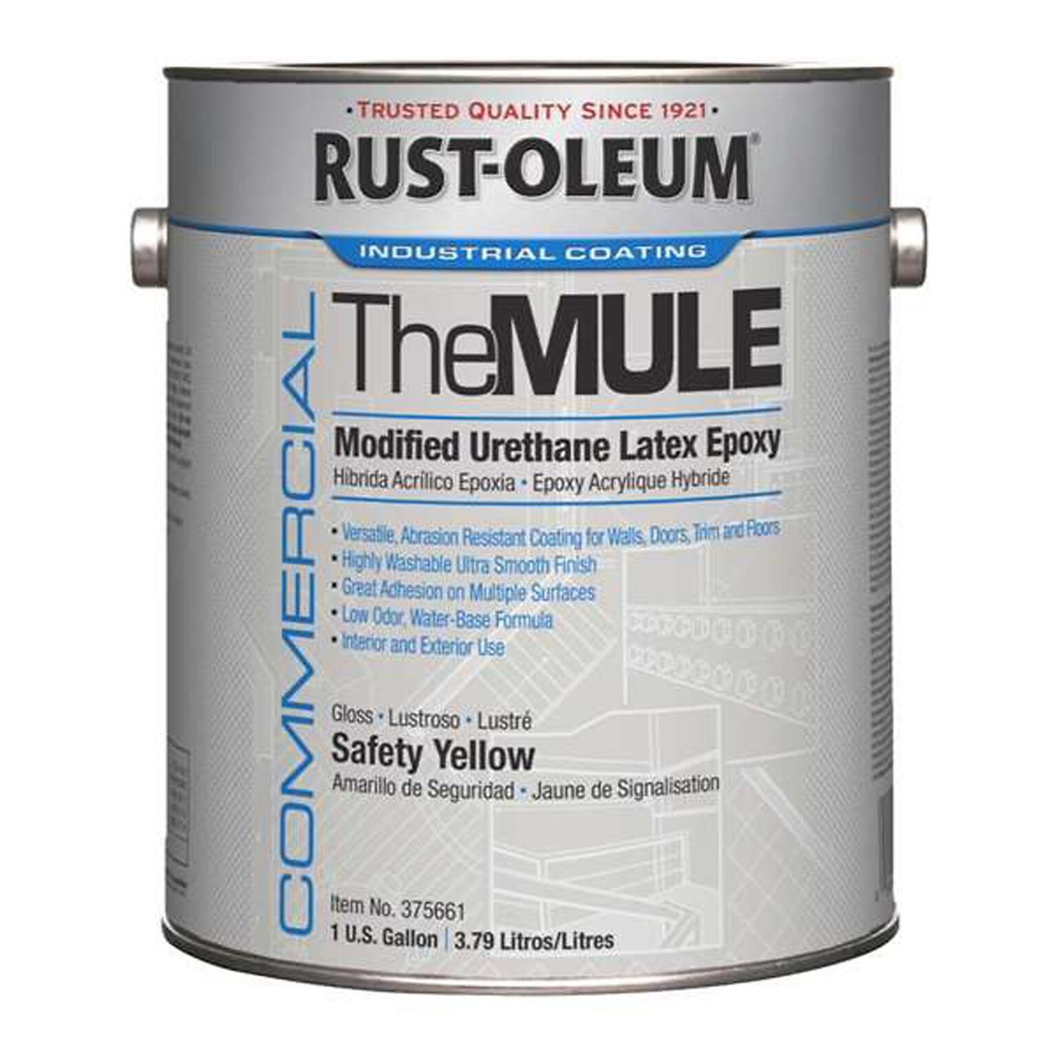 Rust-Oleum Commercial The MULE, Interior/Exterior, Gloss Safety Yellow, 1 gal Bucket, 2/Carton (RST375661)