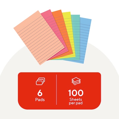 Staples Sticky Notes, 4 x 6, Assorted Colors, 600 Sheets – Standard Self-Stick Notes for Messages, Reminders & Planning