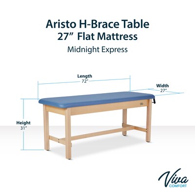 Aristo Wood H-Brace Physician Exam Table with Paper Cutter, and Holder, 500lbs. Capacity, Blue (ADI996-HBFP-BLU)