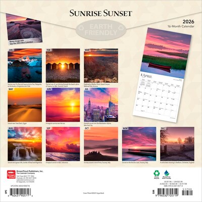 2026 BrownTrout Sunrise Sunset 12 x 12 Monthly Wall Calendar (9798330705719)