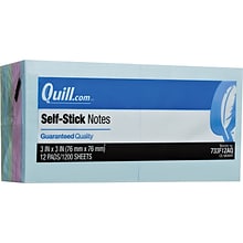Quill Brand® Self-Stick Notes, 3 x 3, Coastal Pastel Colors, 100 Sheets/Pad, 12 Pads/Pack (733F12A