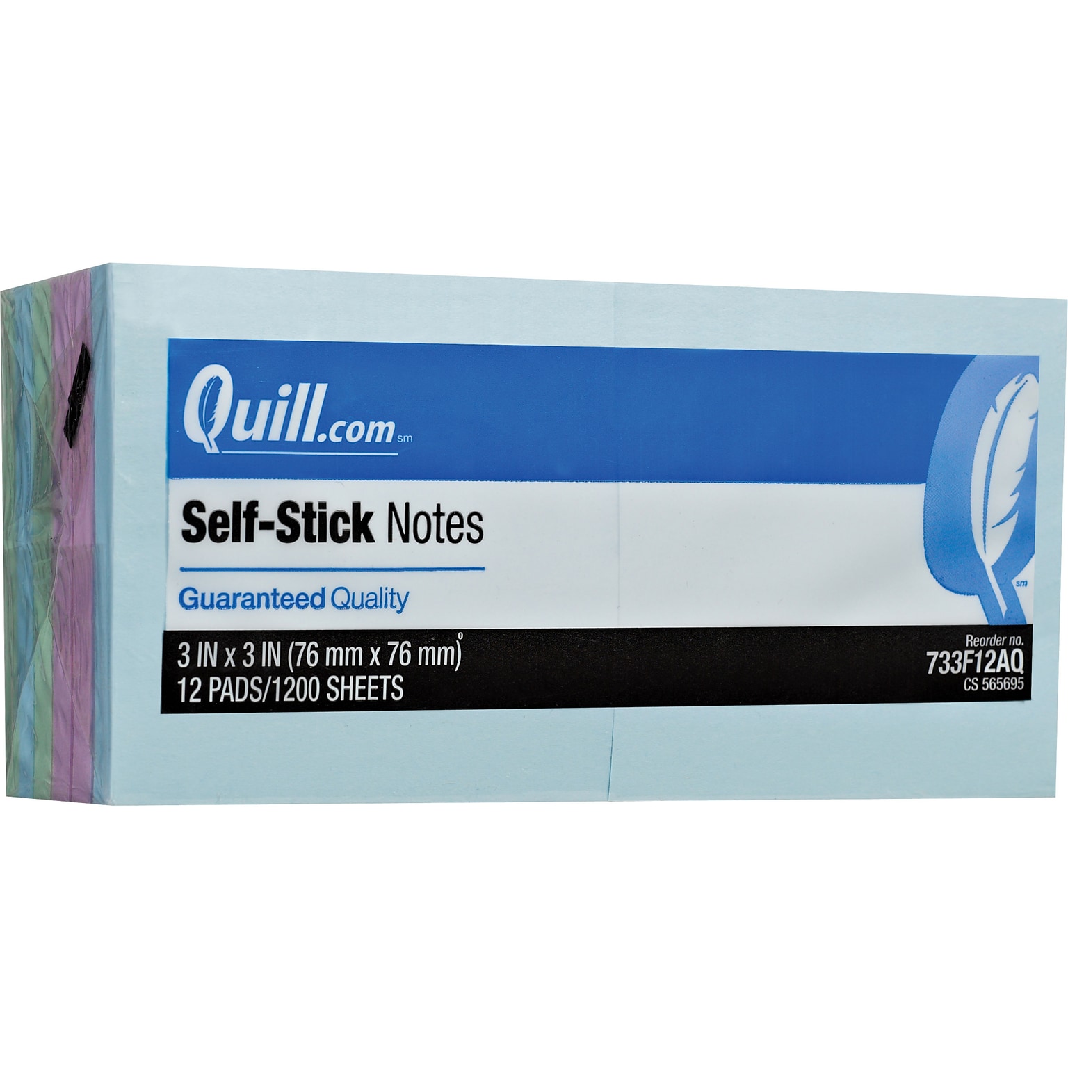 Quill Brand® Self-Stick Notes, 3 x 3, Coastal Pastel Colors, 100 Sheets/Pad, 12 Pads/Pack (733F12AQ)