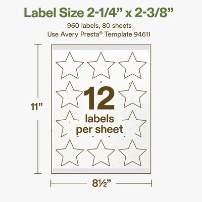 Avery Star Laser/Inkjet Multipurpose Labels, 2-1/4" x 2-3/8", Off-White (960/Box)