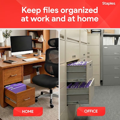 Staples Hanging File Folders, 1/5-Cut Tab, Letter Size, Purple, 25/Box (ST419200-CC)