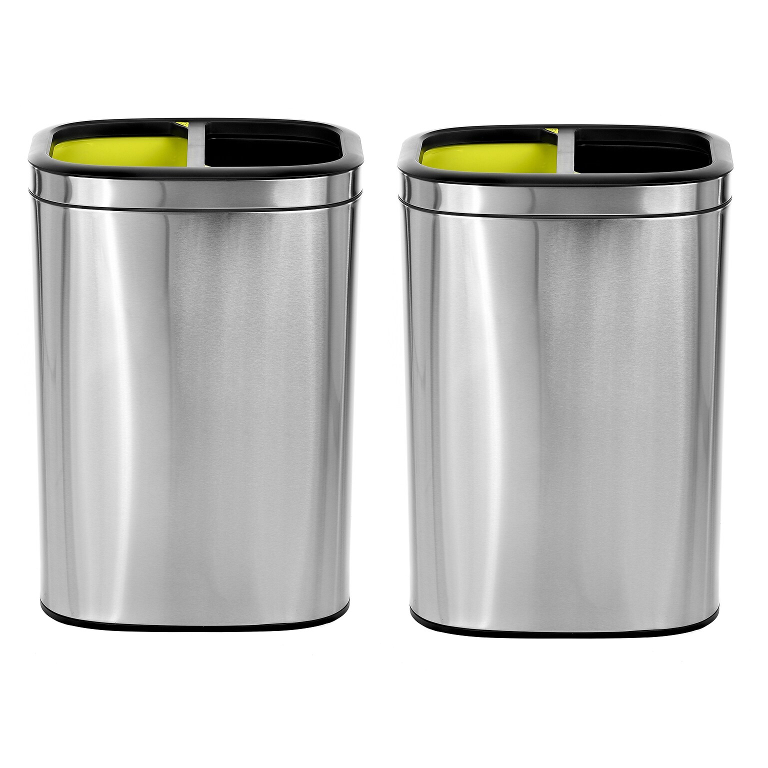 Alpine Industries Stainless Steel Dual Compartment Trash Can with Lid and Liner, 21 Gallon, 2/Pack (ALP470-R-40L-2PK)