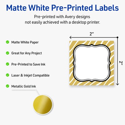 Avery Square Laser/Inkjet Multipurpose Labels, 2 x 2, White, 120/Pack (19479370989)