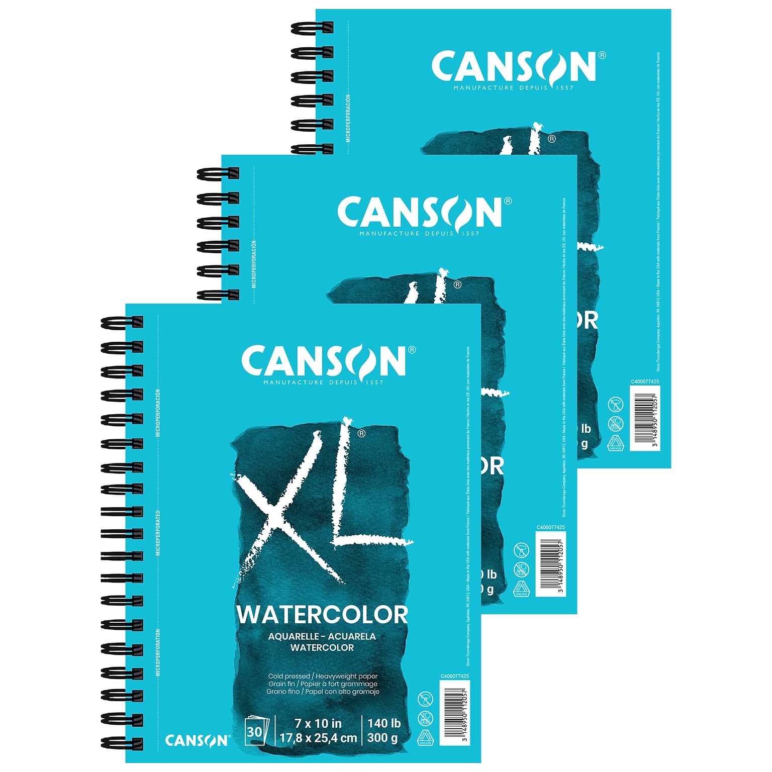 Canson XL Series 7 x 10 Wire Bound Watercolor Sketch Pad, 30 Sheets/Pad, 3/Bundle (MCXC40007742506-3)
