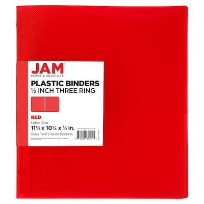 JAM Paper 1/2 3-Ring Flexible Poly Binder, Red (PB75237RE)