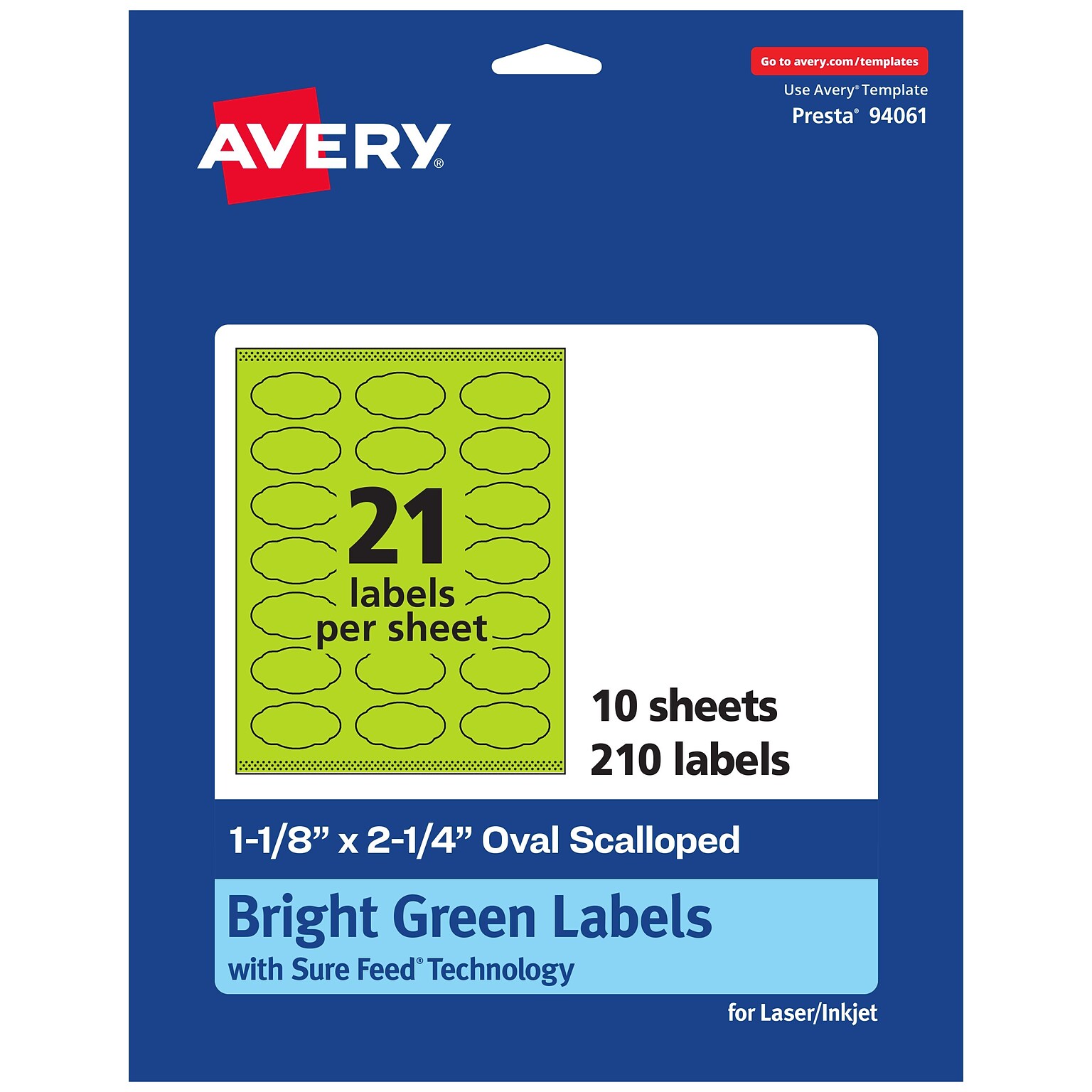 Avery Scalloped Decorative Edge Multipurpose Labels, 1-1/8 x 2-1/4, Bright Green, 210/Pack (94061)
