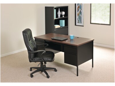 Hirsh 60"W Double-Pedestal Computer Desk, Black/Walnut (20101)