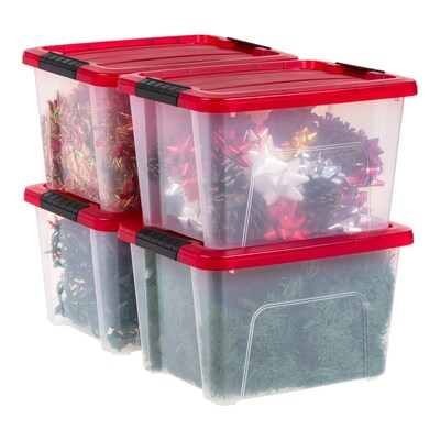 Iris 20.5 Quart Storage Container with Lid, Plastic, Red, 4/Pack (500263)