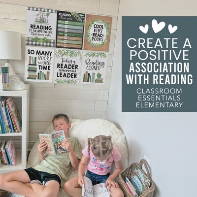 Hadley Designs 11" x 14" Farmhouse Greenery Reading Posters For Classroom Library Decor, 6/Set (HDDX004A2EQ5P)