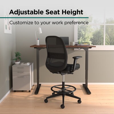 Workplace2.0™ Bedford Fabric Task Stool with Footrest and Lumbar Support, Black (UN60992)