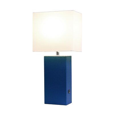 Lalia Home Lexington 21" Modern Bedside Table Lamp, White Rectangular Fabric Shade, Feit LED Bulb, Blue (LHT-3012-BL-LB)