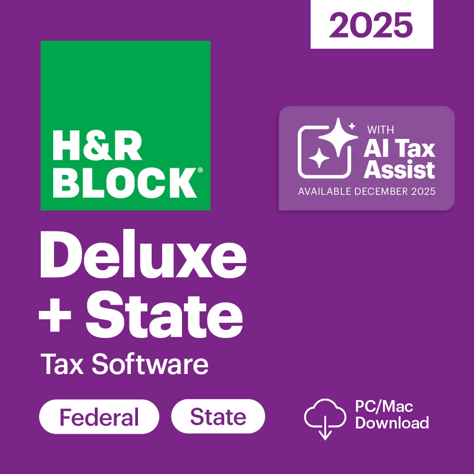 H&R Block Tax Software Deluxe + State 2025 for 1 User,  Win/Mac, Download (HRB641800V017)