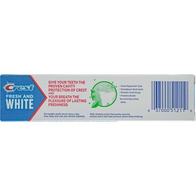 Crest Fresh and White with Gleem Toothpaste, 2.4 oz Tube, 8 Tubes/Bag, 18 Bags/Carton