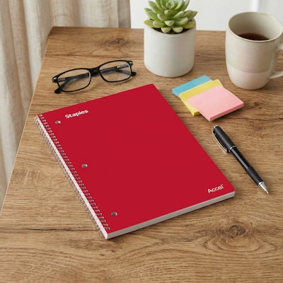 Staples Premium Poly 1-Subject Notebook, 8" x 10.5", Wide Ruled, 100 Sheets, Red (ST20958D)