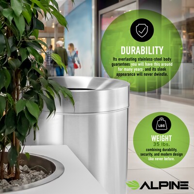 Alpine Industries Stainless Steel Trash Can with Open Lid, 50 Gallon, Silver (ALP475-50)