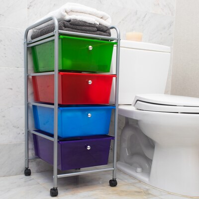 Mind Reader 4-Drawer Storage Utility Cart, Metal/Plastic, Multicolored (4DPTROLL-ASST)