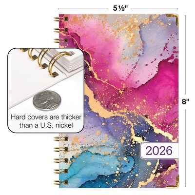 2026 Global Printed Products 5.5" x 8" Weekly & Monthly Planner, Paperboard Cover, Rainbow Gold Marble (FSHN-CY26-58-36)