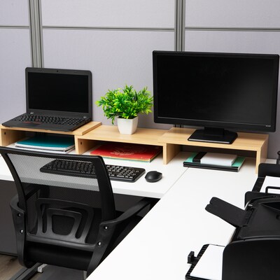 Mind Reader Adjustable Dual Monitor Stand, Up to 44 lbs., Brown (MDFMOND-BRN)