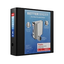 Staples® Better 4 3 Ring View Binder with D-Rings, Black (44103)