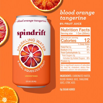 Spindrift Blood Orange Tangerine Flavored Sparkling Seltzer Water, 12 oz., 24 Cans/Carton (SDR14220)