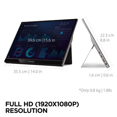 ViewSonic 15.6" 60Hz LCD Monitor, Black (VG1655)