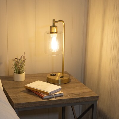 Lavish Home 16.14"H LED Table Lamp with USB Ports, Gold, 2/Set (72-LMPDKIND-1G-2)