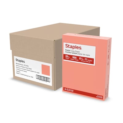 Staples Pastel 30% Recycled Color Copy Paper, 20 lbs., 8.5 x 11, Salmon, 500 Sheets/Ream, 10 Reams/Carton (073030CT)
