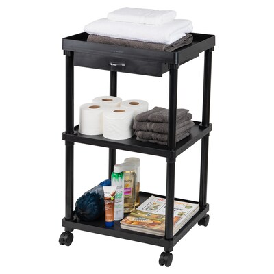 Mind Reader 3-Tier Bar Cart Plastic Rolling Utility Cart, Black (CARTCOFF-BLK)