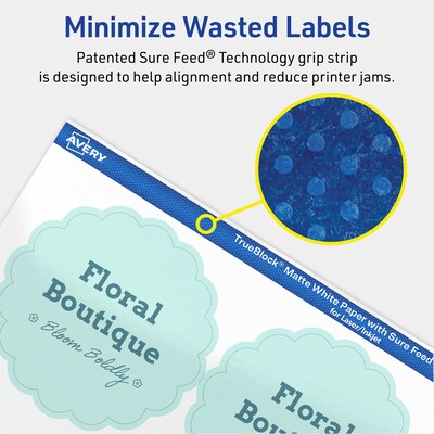 Avery TrueBlock Laser/Inkjet Decorative Edge Multipurpose Labels, 2.5" Dia., White, 90/Pack (94516)