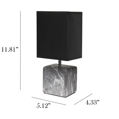 Simple Designs Petite Marbled Ceramic Table Lamp Fabric Shade, Black with Black Shade (LT2071-BOB)