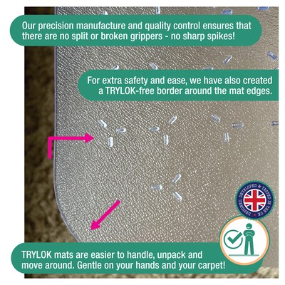 Floortex Cleartex TrYlok Carpet Chair Mat, 45" x 53", Designed for Low-Pile Carpet, Clear Vinyl (NRCMFLVT0005)