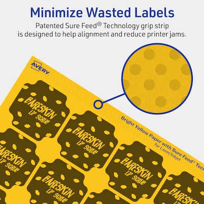 Avery Square Scalloped Laser/Inkjet Multipurpose Labels, 1-5/8" x 1-5/8", Bright Yellow (200/Pack)