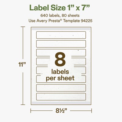 Avery Hemp Rectangle Laser/Inkjet Multipurpose Labels, 1" x 7", Off-White (640/Box)