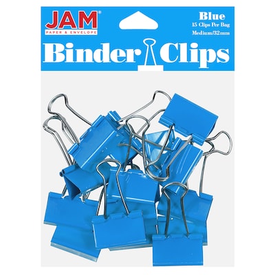 JAM Paper Colored Binder Clips, Medium,  5/8 Capacity, Blue, 15/Pack (339BCBU)