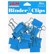 JAM Paper Colored Binder Clips, Medium,  5/8 Capacity, Blue, 15/Pack (339BCBU)