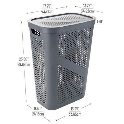 Mind Reader 15.85-Gallon Slim Laundry Hamper with Lid, Plastic, Gray (HBIN60-GRY)
