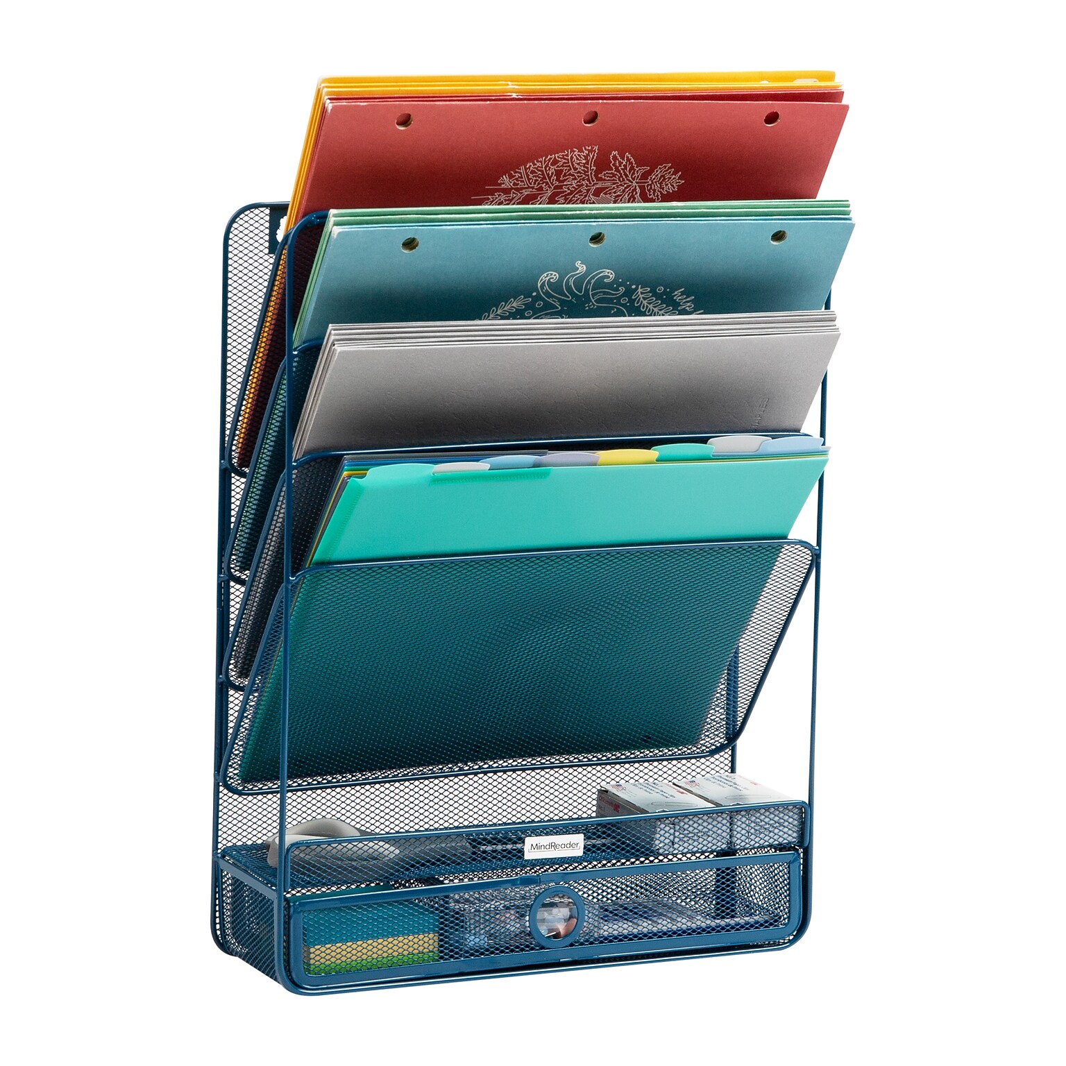 Mind Reader 7-Compartment Metal Desk Shelf, Turquoise (MAGROUND-TUR)