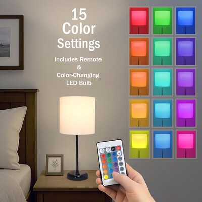 Simple Designs 19.5" LED Table Lamp, Black/White Shade (LT2024-BAW-CCLB)