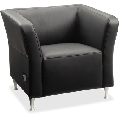Lorell Fuze Modular Series Square Lounge Chair with Power, Black Leather (LLR86916)