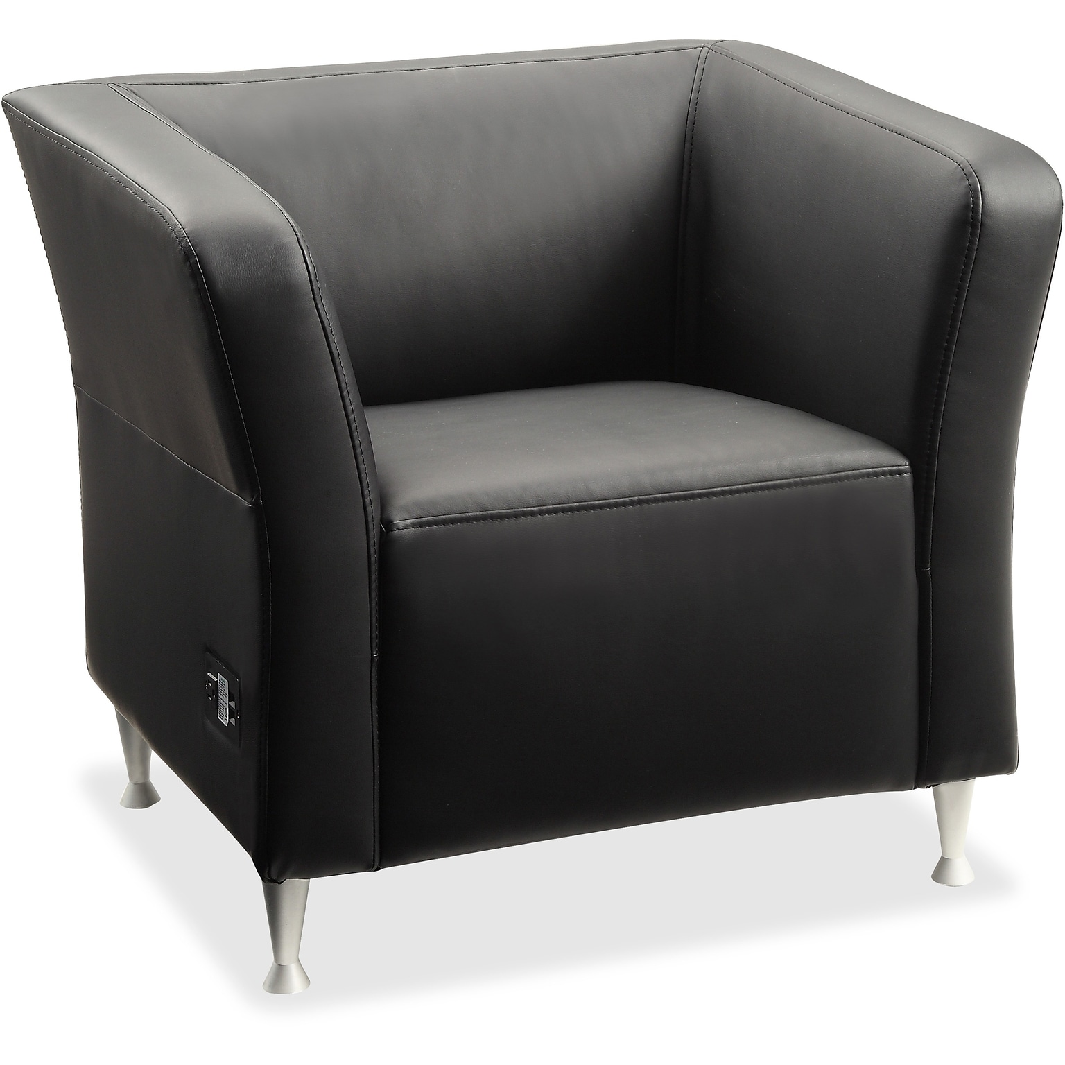 Lorell Fuze Modular Series Square Lounge Chair with Power, Black Leather (LLR86916)