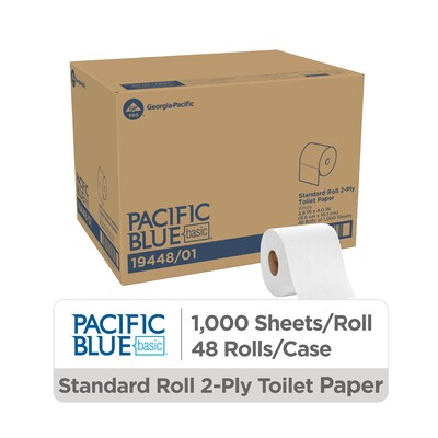 Pacific Blue Basic High Capacity Toilet Paper, 2-Ply, White, 1000 Sheets/Roll, 48 Rolls/Carton (19448/01)