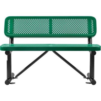 Global Industrial 4 Outdoor Steel Bench w/ Backrest, Perforated Metal, Green (695744GN)