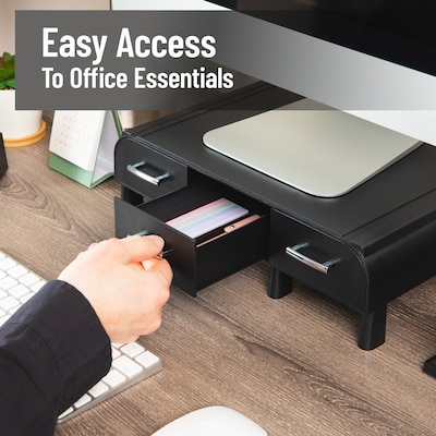 Mind Reader Monitor Stand and Desktop Organizer with 3 Storage Drawers, Black  (MONSTA3D-BLK)