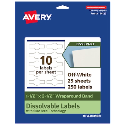 Avery Dissolvable Decorative Edge Multipurpose Labels, 1.5 x 3.5, Off-white, 250/Pack (94122)